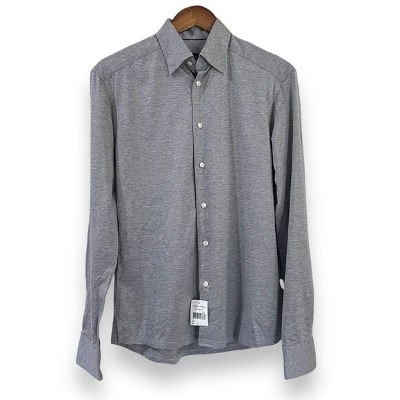 NWT Eton Mens Slim Fit Jersey Knit Sport Shirt Long Sleeve Button Up Size S Gray - Picture 1 of 6